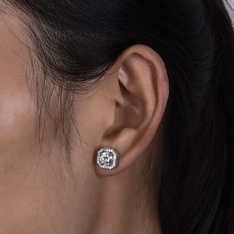 Women Stainless Steel Square Cut Cubic Zirconia Stud Earrings 1 Pair Brilliant