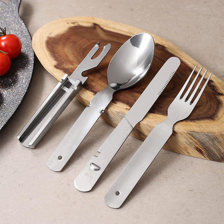 Compact 4in1 Utensil Set of Spoon Knife Fork and Bottle Can Opener Combo Camping