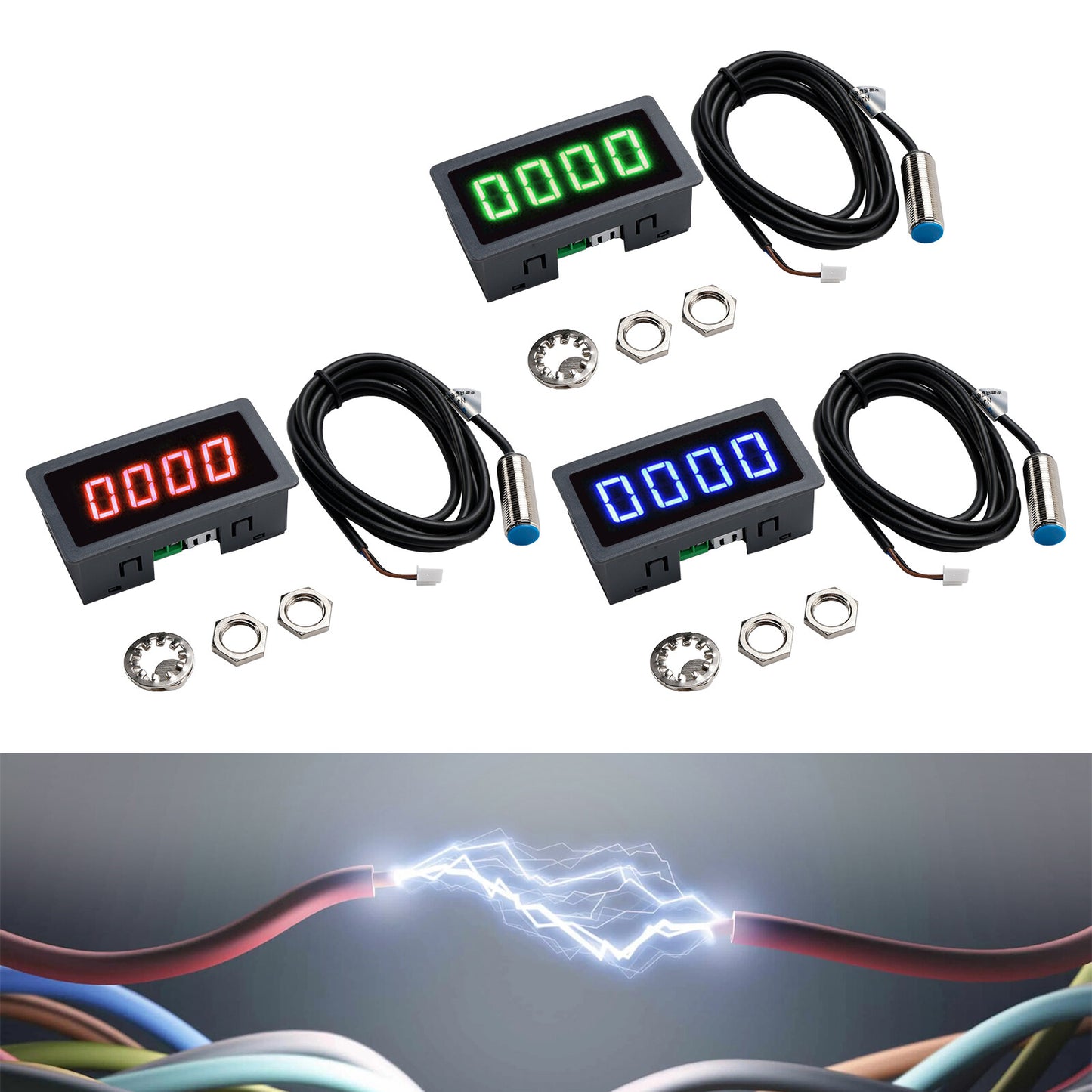 4 Digital LED Tachometer RPM Speed Meter With Hall Proximity Switch Sensor NPN