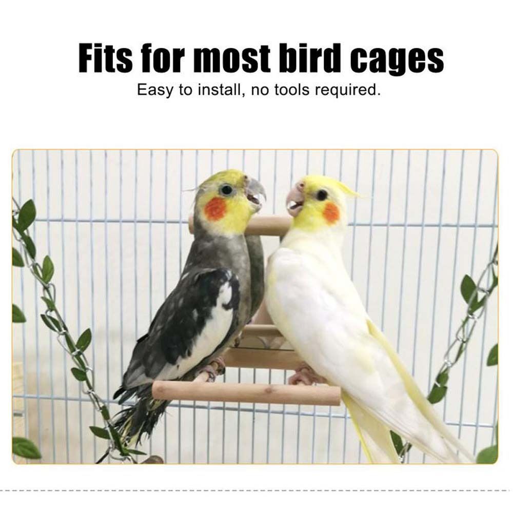 Bird Wood Perch Stand With Mirror Swing Parrot Pet Budgie Cage Hanging Toy AU