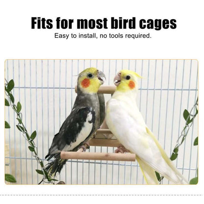 Bird Wood Perch Stand With Mirror Swing Parrot Pet Budgie Cage Hanging Toy AU