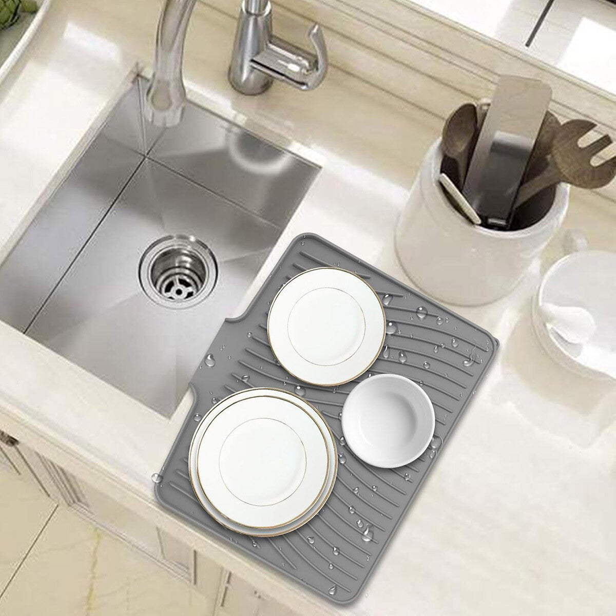 Silicone Sink Drying Mat Heat Resistant Kitchen Rectangle Non Slip Dish Drainer