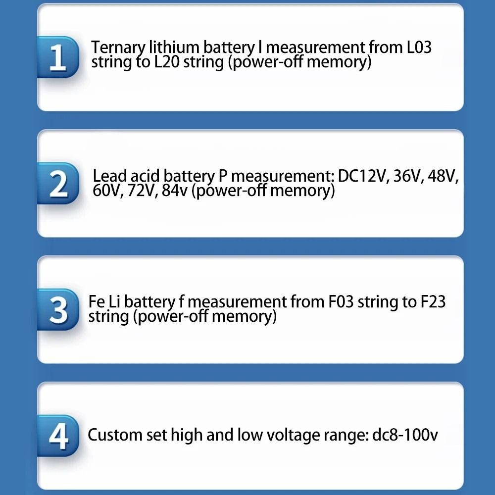 Lithium Voltmeter DC 8V-100V Voltage Gauge Battery Capacity Level Indicator