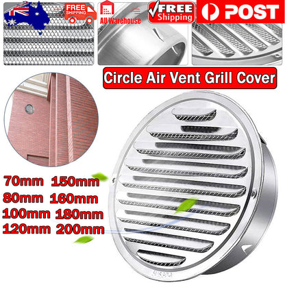 Ø 70-200mm Stainless Steel Ventilation Air Vent Grille Cover Metal Duct Circle-