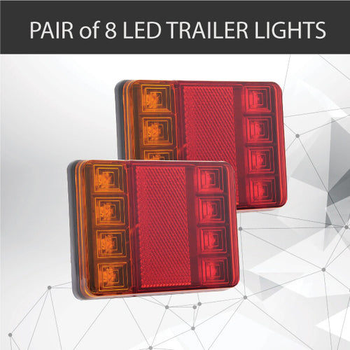 Pair of 8 LED TRAILER LIGHTS TAIL LIGHTS TRAILER TRUCK CARAVAN 115 x 90 x 21MM