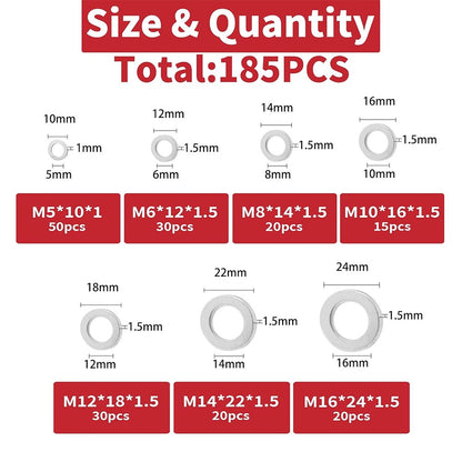 185pcs Aluminum Crush Washer Assortment Kit M5-M16 Oil Drain Plug Gasket Honda – Compatible with Honda