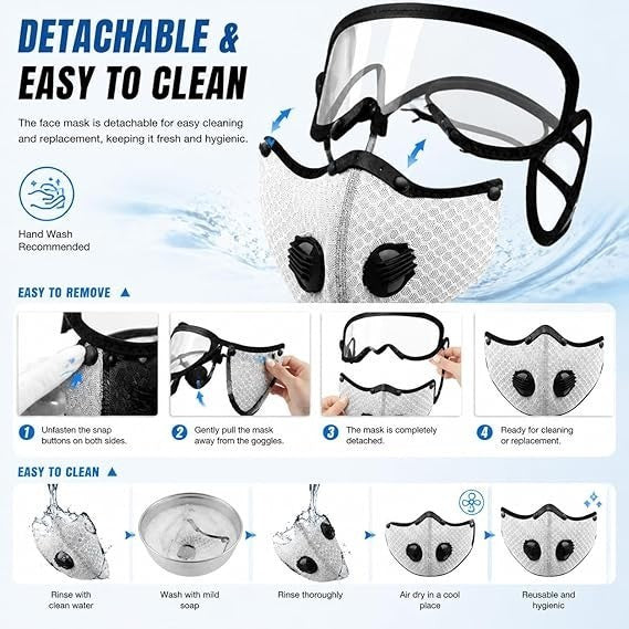 Reusable Carbon Filter Dust Mask with Adjustable Goggles, With 5-Layer Filter CF