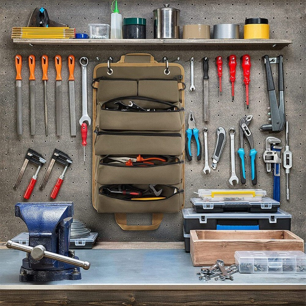 with 3 Detachable Pouches Roll Up Tool Bag Heavy Duty Roll Tool Organizer
