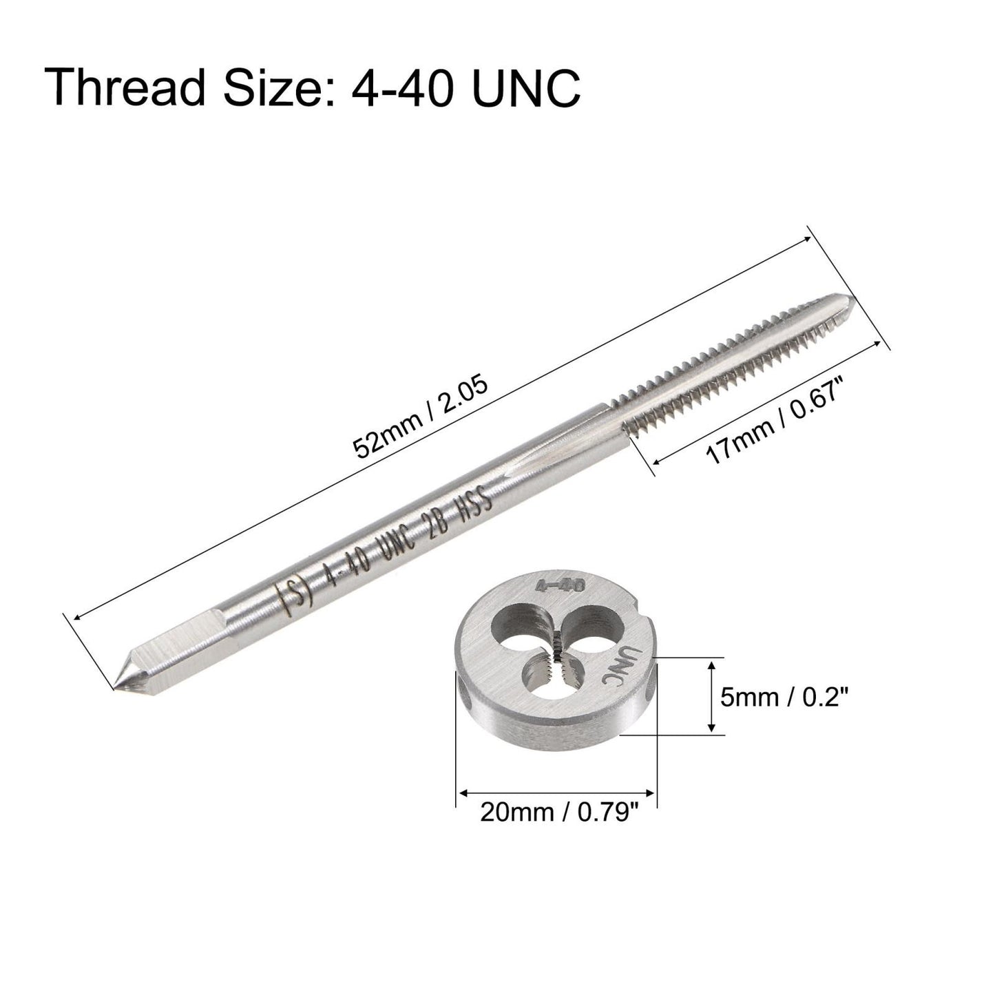 4-40 UNC Tap and Die Set, HSS Thread Tap with Round Threading Die, Right Hand