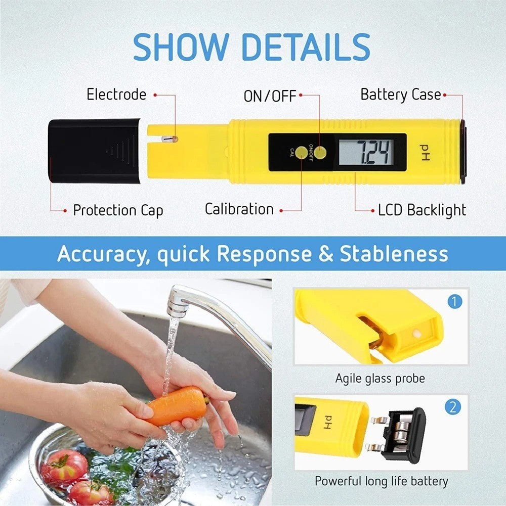 2pcs Digital TDS & pH Meter Water Tester – 0.01pH High Accuracy | 3-in-1 TDS