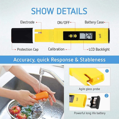 2pcs Digital TDS & pH Meter Water Tester – 0.01pH High Accuracy | 3-in-1 TDS
