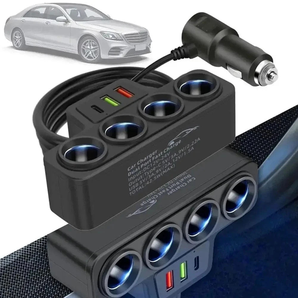 4Way 12-24V Car Cigarette Charger Lighter Socket Splitter Power USB Adapter Port