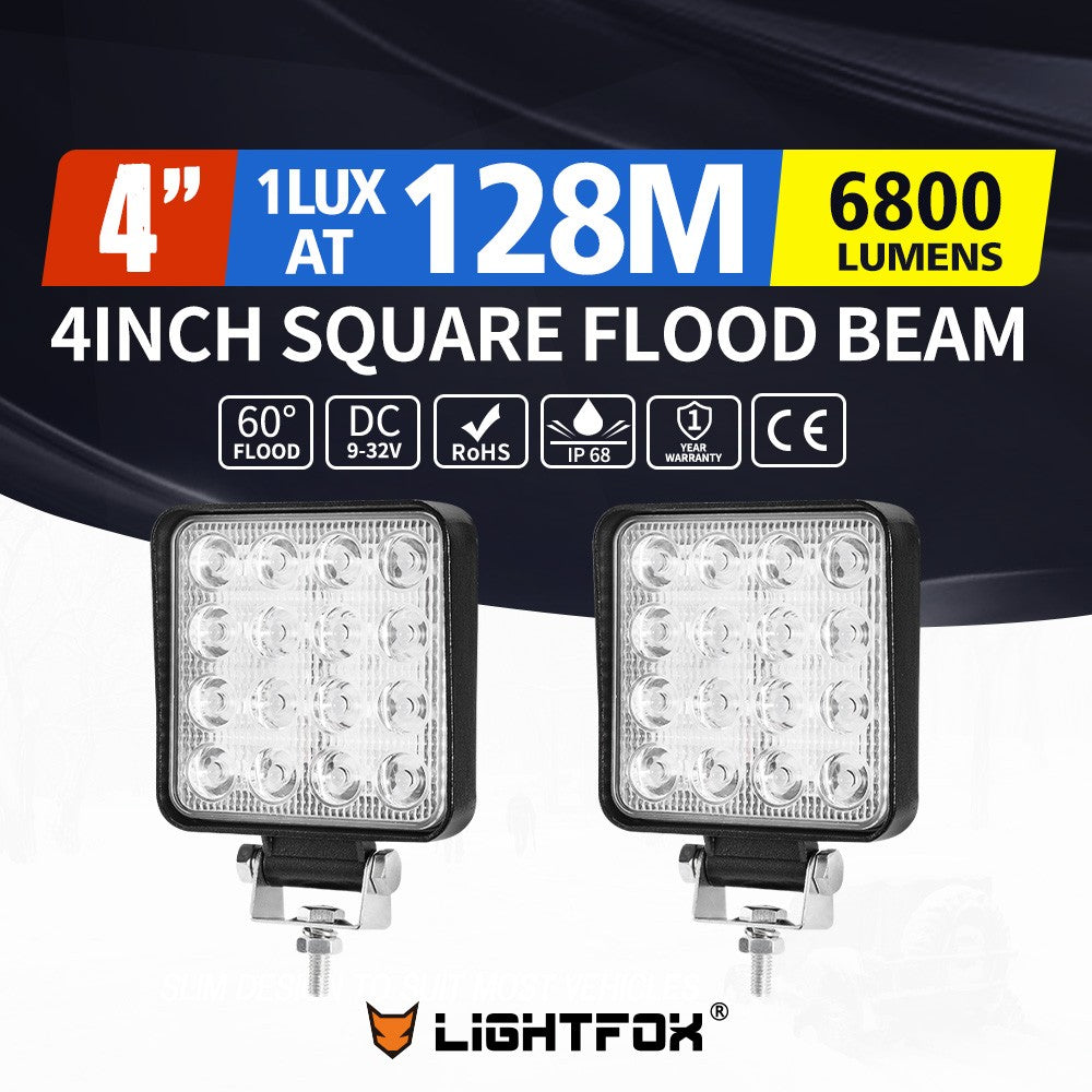 Lightfox 2x 4inch Osram Square LED Work Lights Flood Reverse Ute Truck 12V 24V – Compatible with Osram