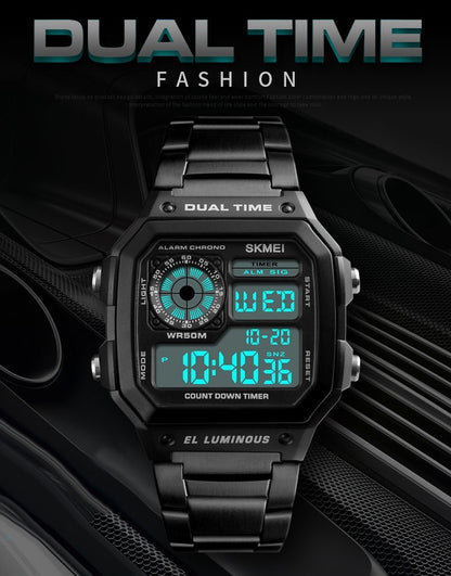 Men Digital LED Watch Date Waterproof Stainless Steel Military Sport Wrist Watch