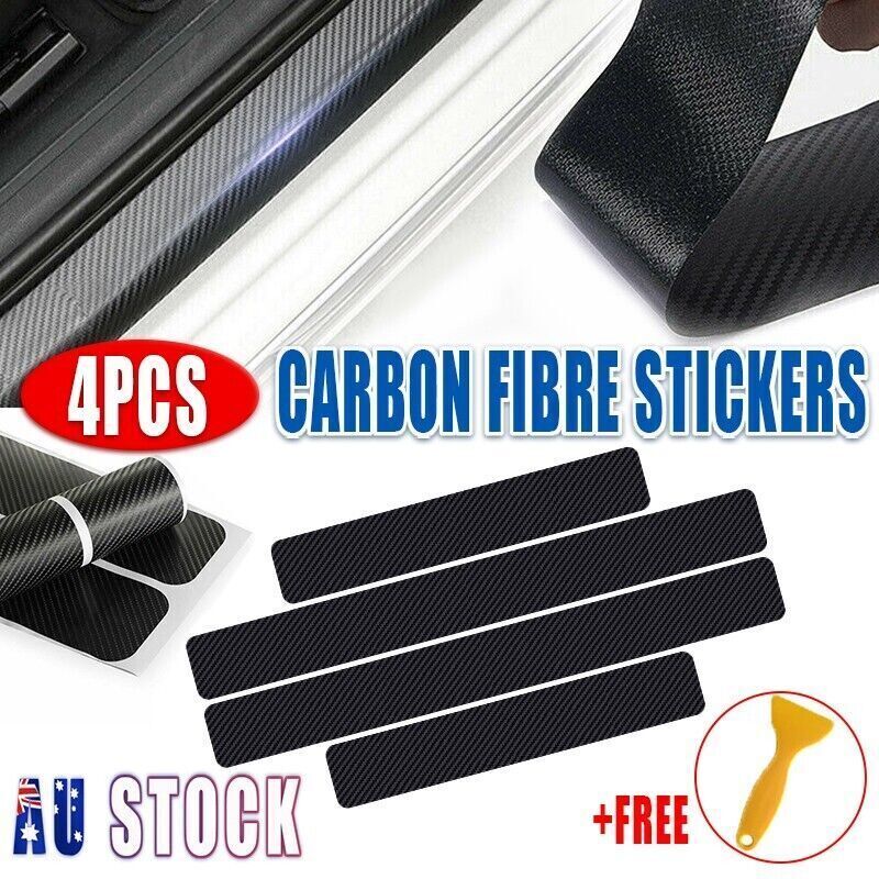 4PCS Car Door Sill Scuff Protector Plate Sticker Carbon Fibre Cover Anti-Kick AU