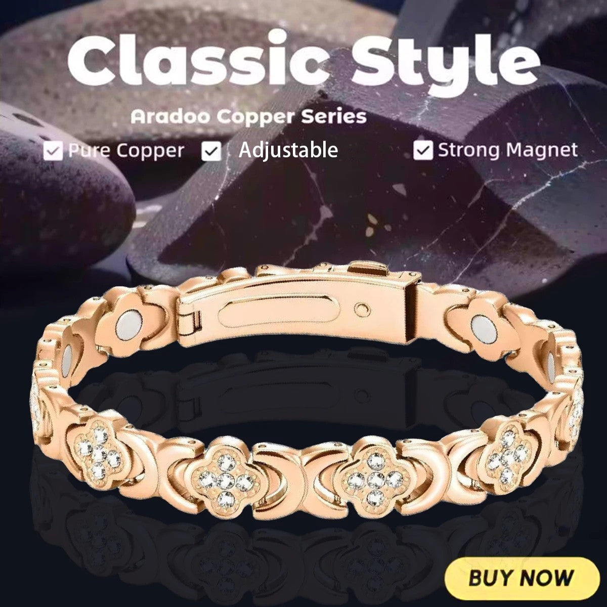 Pure Copper Clover Bio-Magnetic Bangle / Bracelet for Healing, Arthritis & Pain