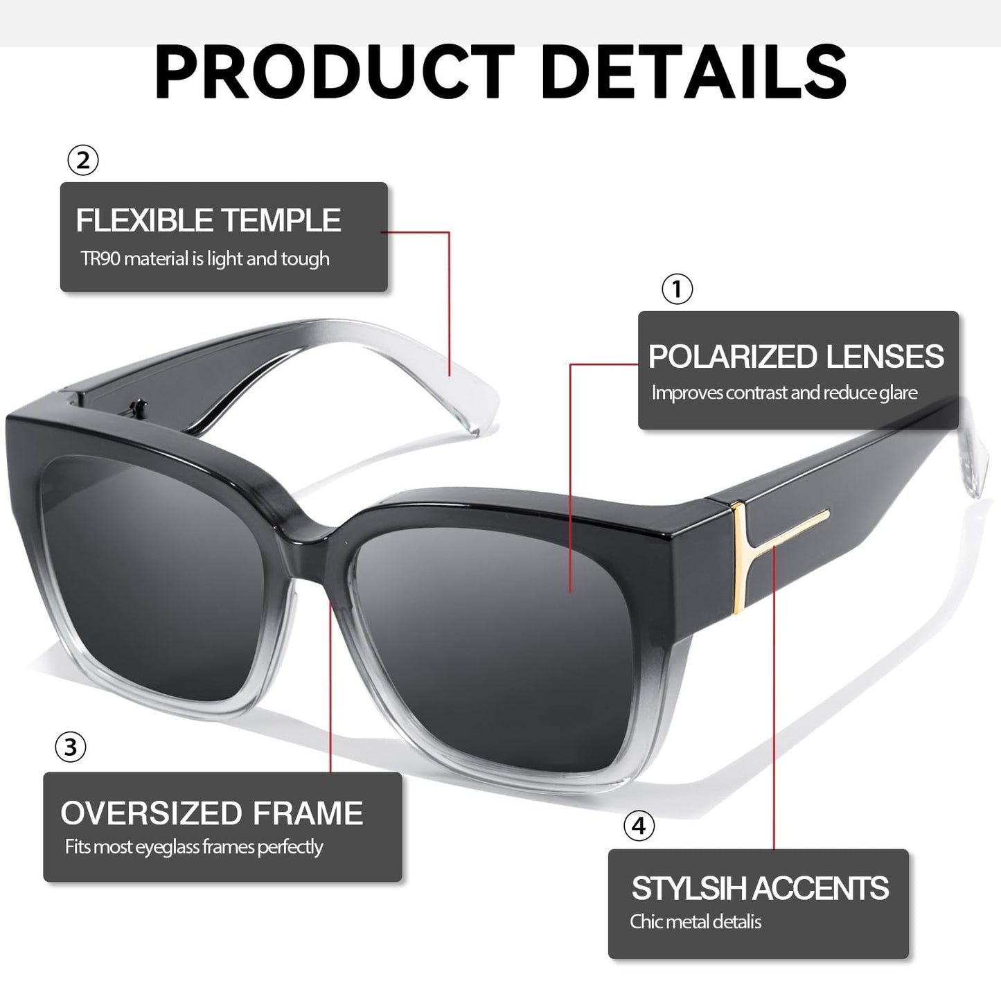 HOT SALE Polarized Fit Over Glasses Sunglasses Fitover Wrap Around Eyewear UV400