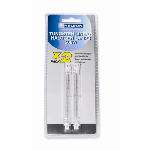 Nelson Lamps 2 x 500W Tungsten Linear Halogen Light Globes 118mm 1000 hours 240V