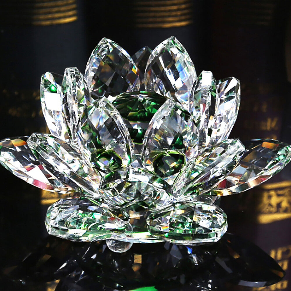 Feng Shui Quartz Crystal Lotus Flower Crafts Glass Paperweight Ornament Figurine