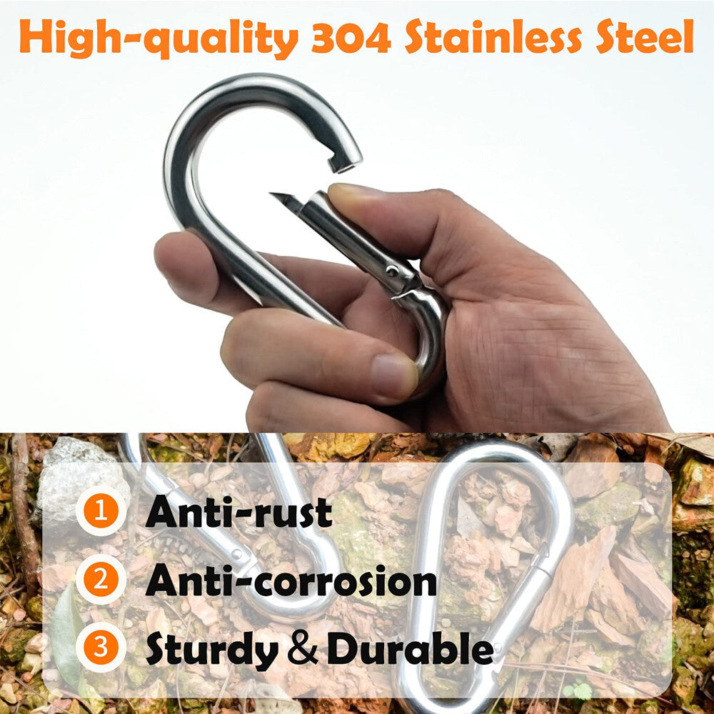 8/16x Carabiner Clip Stainless Steel Climbing Holder Hook Lock 50 60 80 100 mm