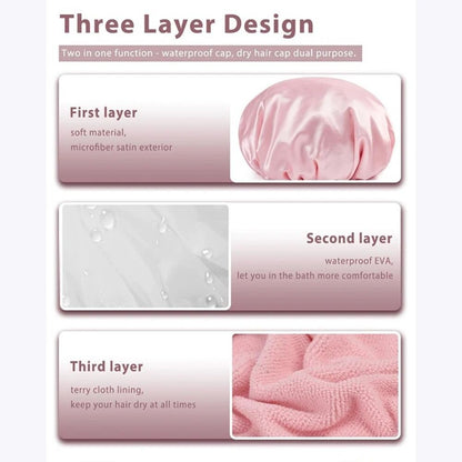 Shower Cap Terry Cloth Lined Bath Hair Cap Waterproof Long Hair Bath Hat Thick