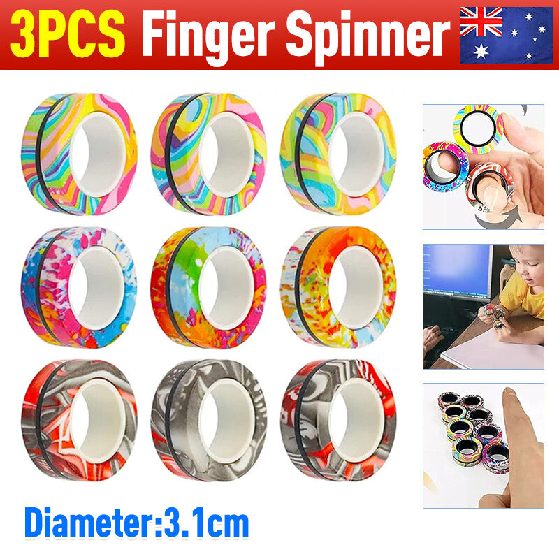 Magnetic Ring Finger Spinner Rainbow Fidget Sensory Anxiety Stress Toy AU Pack