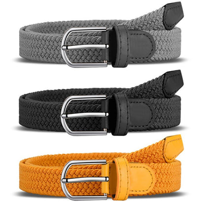 25mm Wide Stretch Belt Braided Elastic Woven Belt Silver Buckle Jeans